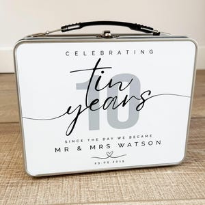 10 year Anniversary Tin Cup and Tin Set, Anniversary Gift, Ten Year Anniversary, Gift for Wife, Husband, Mr and Mrs Gift, Tin Anniversary image 8