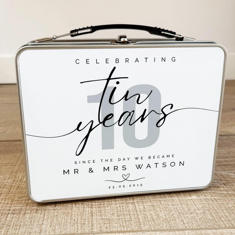 10 year Anniversary Tin Cup and Tin Set, Anniversary Gift, Ten Year Anniversary, Gift for Wife, Husband, Mr and Mrs Gift, Tin Anniversary image 8