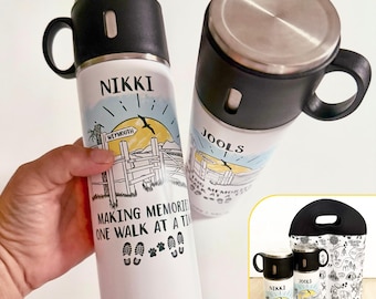 Hiking Flask Set, Personalised Hikers Flask, Hiking Flask, Walking Couple Gift Set, Wedding Anniversary Flasks, 11 Year Steel Anniversary