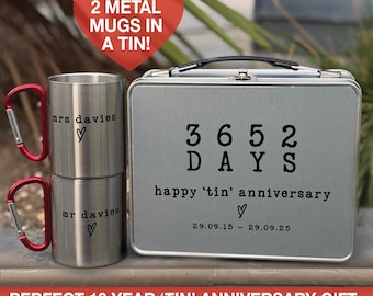 10 year Anniversary Tin and Mug Set, Tin Anniversary Gift, Ten Year Anniversary, Gift for Wife, Husband, Mr and Mrs Gift, Tin Anniversary