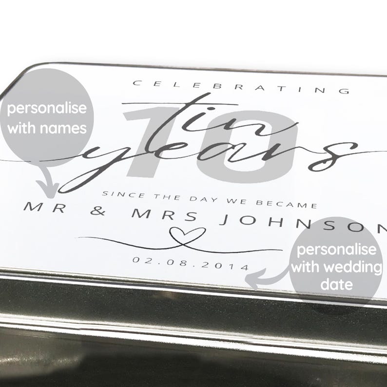 10 year Anniversary Tin Cup and Tin Set, Anniversary Gift, Ten Year Anniversary, Gift for Wife, Husband, Mr and Mrs Gift, Tin Anniversary image 3