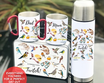 Set di fiaschetta e tazza per birdwatcher, regalo per Twitcher, fiaschetta per Twitcher, fiaschetta per birdwatching, festa del papà per il nonno, regalo per ornitologi