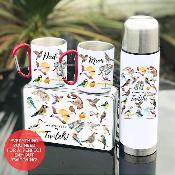 Bird Watcher Flask and Cup Set, Twitcher Gift, Twitcher Flask, Bird Watching Flask, Father's Day for Grandad, Ornithologist Gift