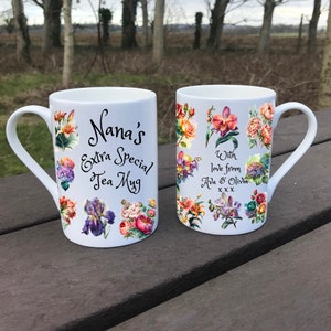 Personalised Floral Mug, Bone China Cup, 70th Gift, Grandma Birthday, Nanny Mug, Nanny Bone China, Mum Cup, Easter cup Grandma