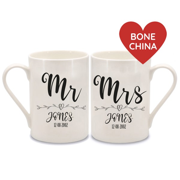 Mr and Mrs Mugs, 20th Anniversary China Mugs, China Anniversary, Wedding Anniversary Keepsake, Mr and Mrs Gift, Valentines Gift