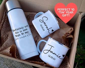 Personalised Cup and Flask Set, Camping Gift, Flask, Caravan Gift, Tin Anniversary Gift, Tenth Anniversary, Valentine Gift, Campervan gift