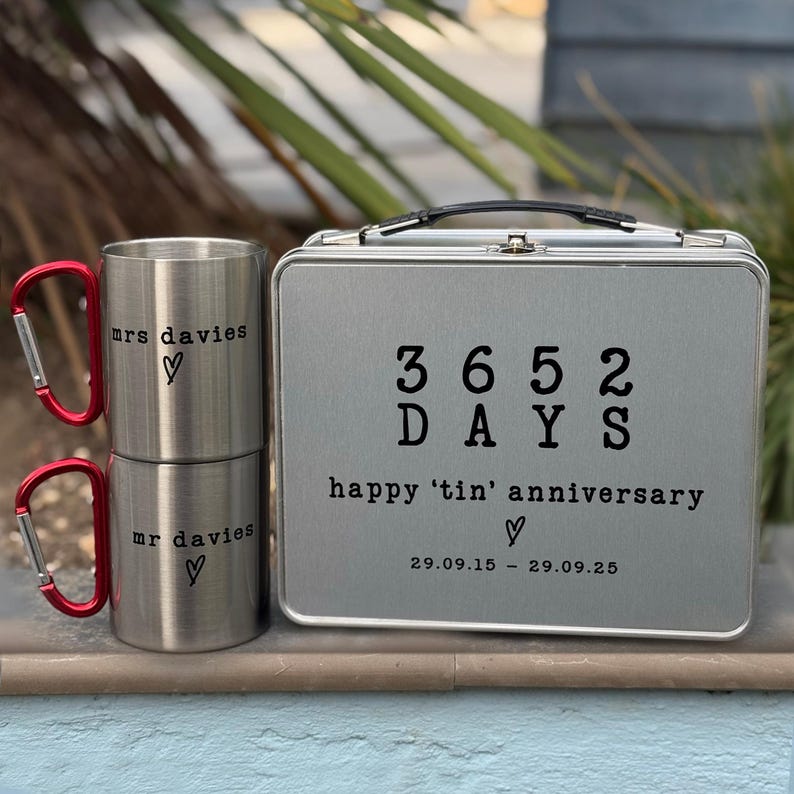 10 Year Anniversary Tin and Mug Set, Tin Anniversary Gift, Ten Year ...