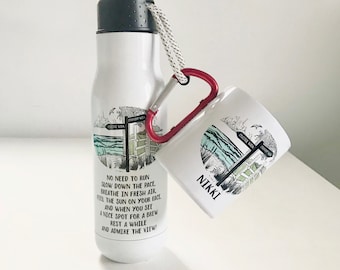 Zestaw kubków i butelek Walkers, personalizowany bidon turystyczny, butelka na wodę do wędrówek, kubki Walkers, kubki podróżne do wspinaczki, prezent Walkers