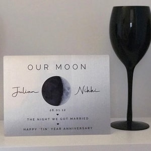10 Year Anniversary, Our Moon, Moon Phase, Anniversary for Wife, Gift for Husband, Tin Year Anniversary, Wedding Moon, Valentines image 5