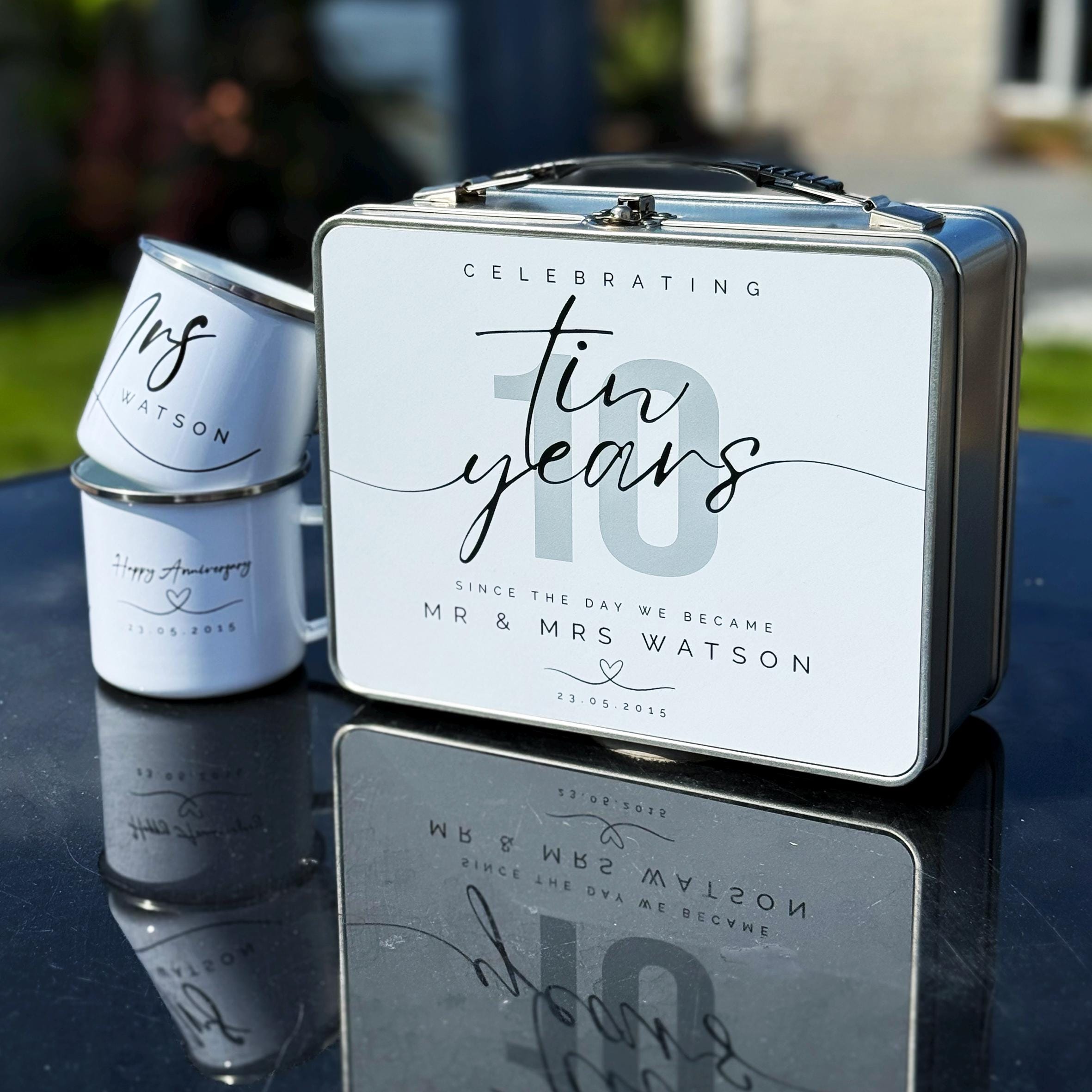 10 Year Anniversary Tin Cup and Tin Set, Anniversary Gift, Ten Year ...