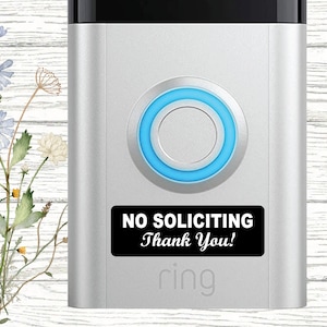 No Soliciting Sign Stickers Labels for Video Camera Doorbells and Regular Doorbells, 2 sizes to select, Waterproof, Self-Adhesive, Pack of 5