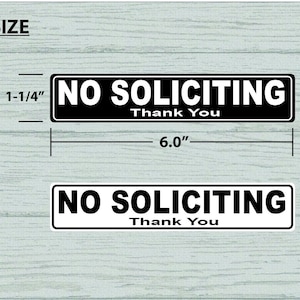 No Soliciting Sign Stickers Labels, Size 6&quot; x 1-1/4&quot;,  Select from 2 Styles, Waterproof, Self-Adhesive, Pack of 2