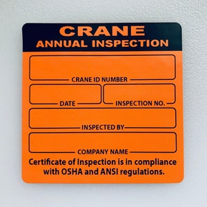 Annual Crane Inspection Certificate Stickers, Polyester Labels, Size 3&quot; x 3&quot;, Self-adhesive, Pack of 10