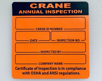 Crane Annual Inspection Certificate Stickers, Polyester Labels, 3"x3" (Pack of 5)