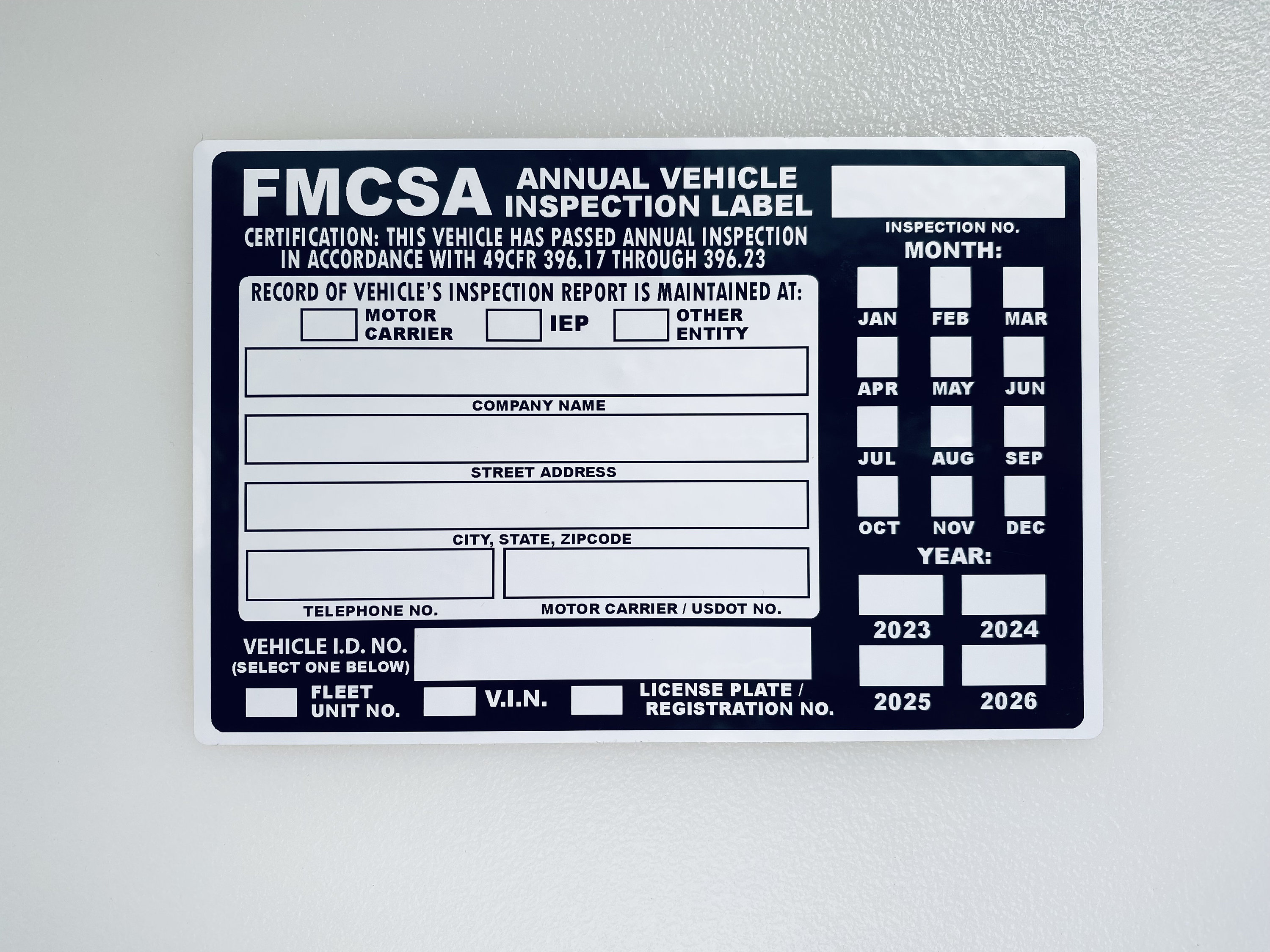 FMCSA Annual Vehicle Inspection Label Sticker 6 Wide X 4 High Polyester