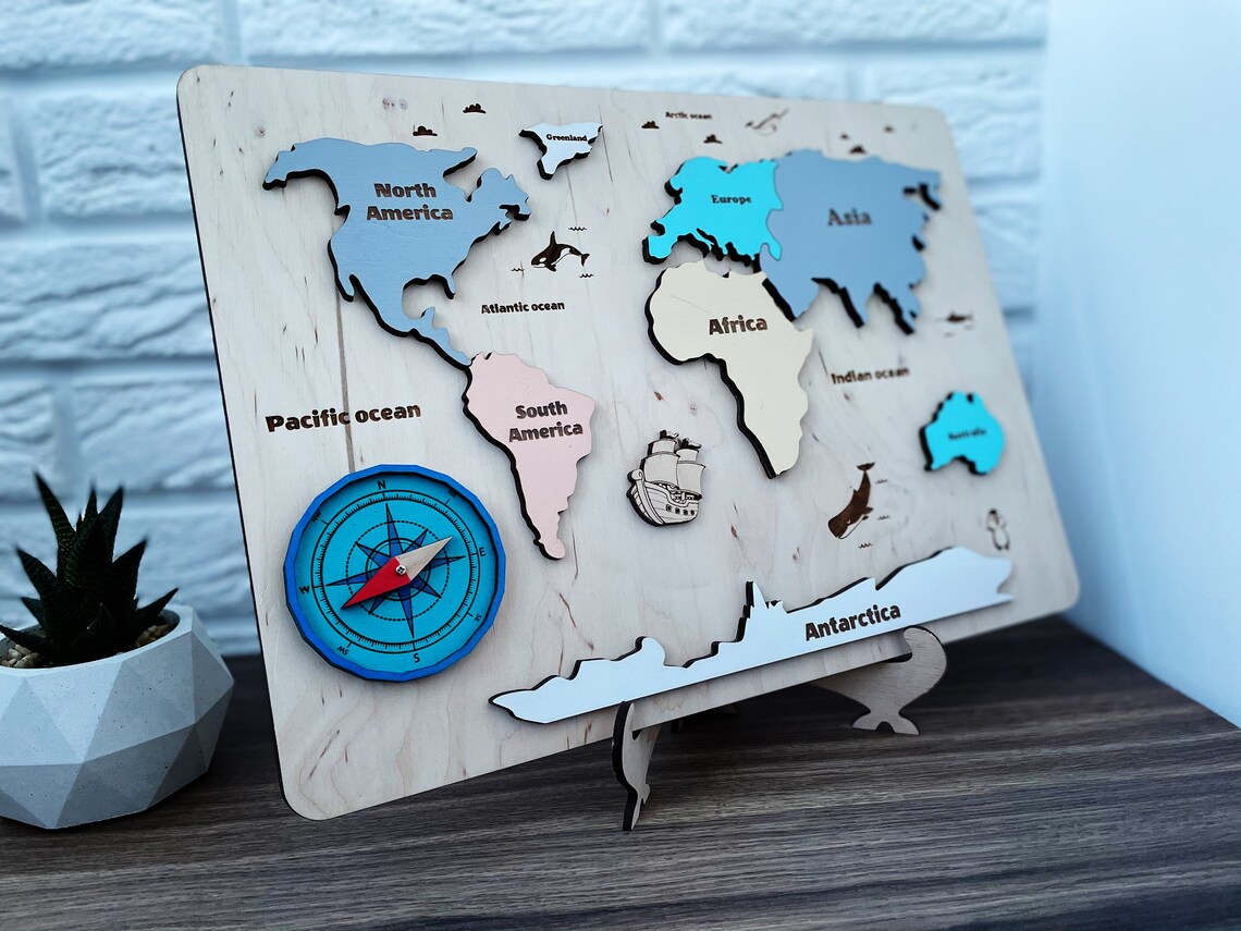 Montessori map World map puzzle Rainbow World Map Puzzle | Etsy