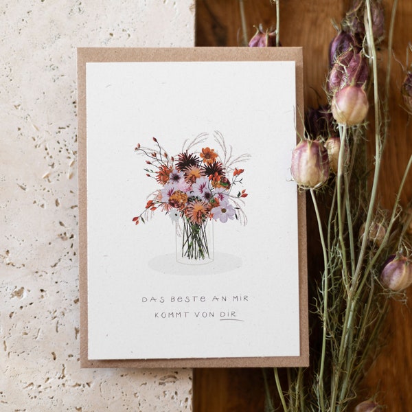 Postkarte – Muttertag – Liebe – Blumenstrauß // Das Beste an mir kommt von dir // Postcard happy mothersday – bunch of flowers