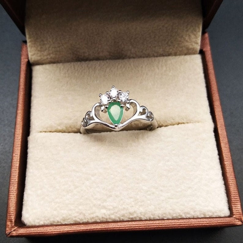 Natural Emerald Ring Gemstone Ring 925 Sterling Silver Ring Crown Ring,Birthstone Ring,Emerald Silver Ring,Promise Ring,Rings for Women.