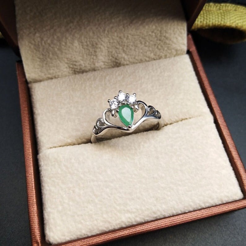Natural Emerald Ring Gemstone Ring 925 Sterling Silver Ring Crown Ring,Birthstone Ring,Emerald Silver Ring,Promise Ring,Rings for Women.