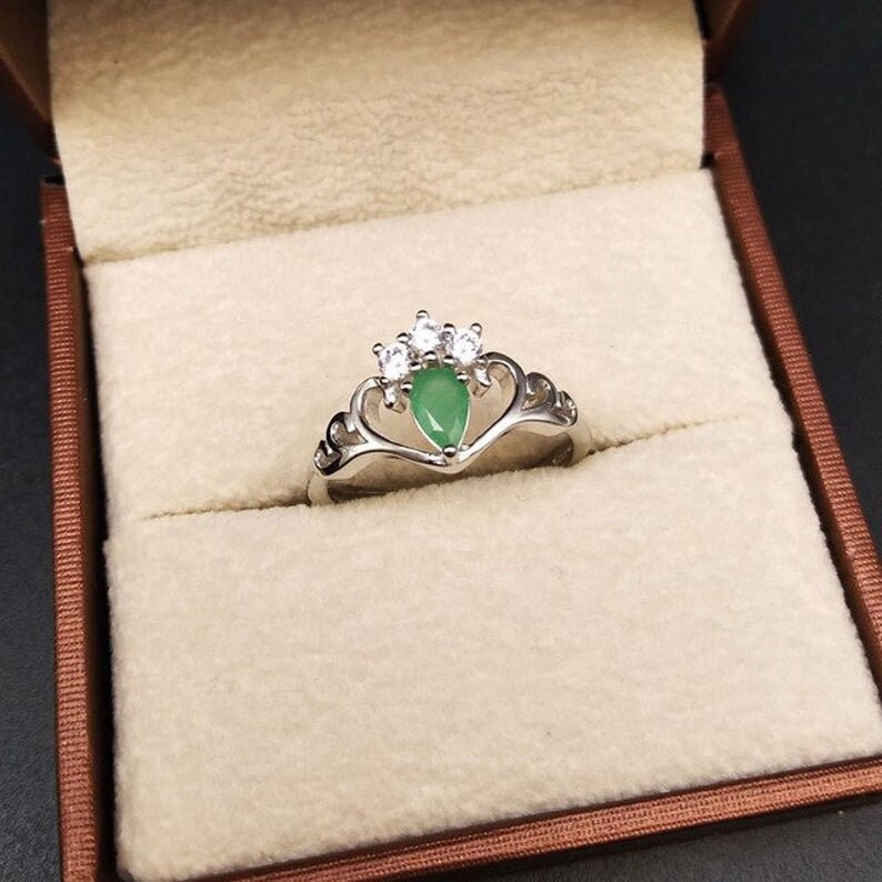 Natural Emerald Ring Gemstone Ring 925 Sterling Silver Ring Crown Ring,Birthstone Ring,Emerald Silver Ring,Promise Ring,Rings for Women.