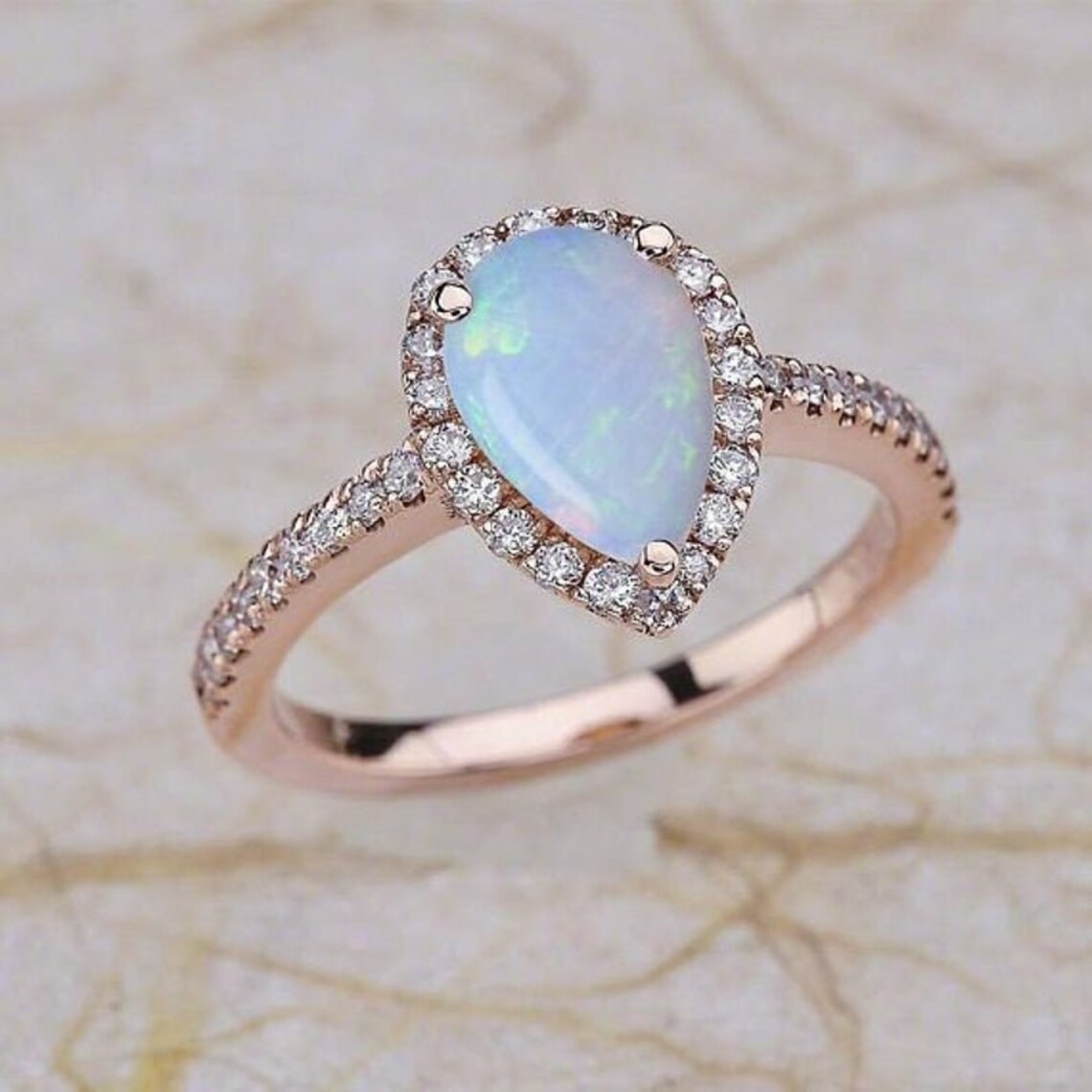 Opal Diamond Ring Opal Engagement Ring Opal Birthstone Etsy