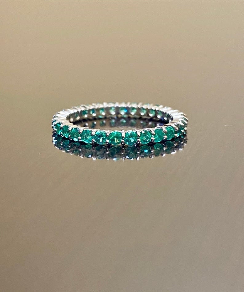 Full Eternity Emerald Ring Gift for her Emerald Engagement Ring,May Birthstone ring band,Emerald Wedding Band,Sterling Silver Emerald Ring