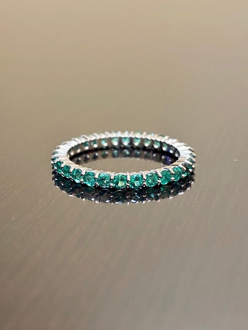 Full Eternity Emerald Ring Gift for her Emerald Engagement Ring,May Birthstone ring band,Emerald Wedding Band,Sterling Silver Emerald Ring