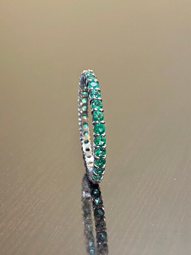 Full Eternity Emerald Ring Gift for her Emerald Engagement Ring,May Birthstone ring band,Emerald Wedding Band,Sterling Silver Emerald Ring