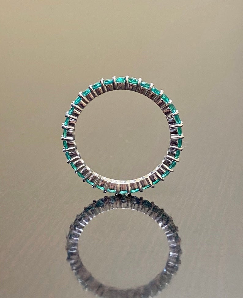 Full Eternity Emerald Ring Gift for her Emerald Engagement Ring,May Birthstone ring band,Emerald Wedding Band,Sterling Silver Emerald Ring