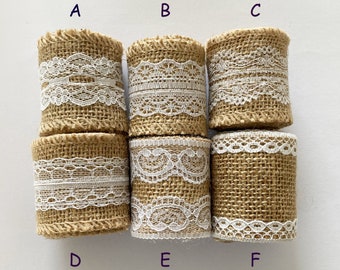 Natural Burlap Ribbon with White Lace Edge, Wedding, anniversary, party, cake decoration, floristry