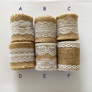 Ruban de toile de jute naturelle avec bordure en dentelle blanche, mariage, anniversaire, fête, décoration de gâteau, art floral