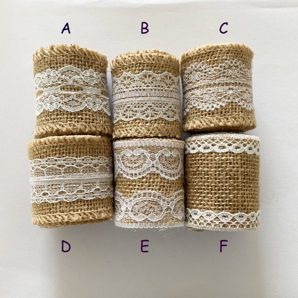 Natural Faux Burlap Ribbon with White Lace Edge, Wedding, anniversary, party, cake decoration, floristry
