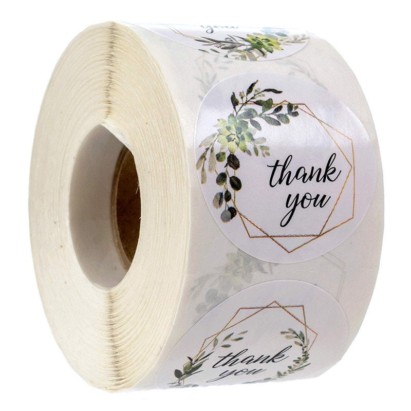 Thank you Stickers, Labels, Circle, White, Floral, Boho, Thank you, R…