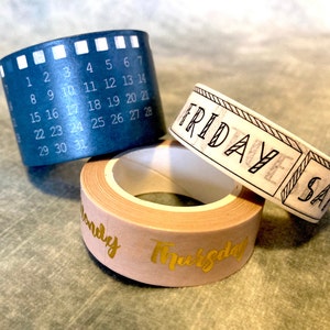 Dagen van de Week Washi Tape, Metallic, Washi Tape, Kalender, Planner Accessoires, Travellers Notebook, Bujo