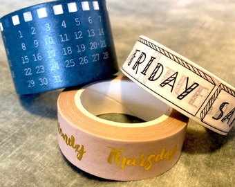 Days of the Week Washi Tape, Metallic, Washi Tape, Calendar, Planner Accessories, Travellers Notebook, Bujo