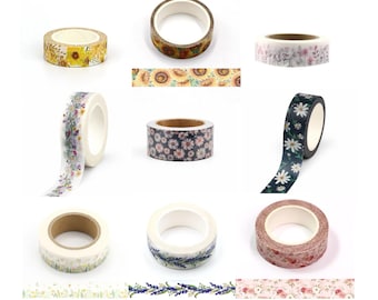 Floral Washi Tape: Sunflowers, Daisies, wild Flowers, Scrapbooking, 10M