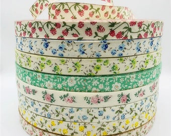 Handmade Ribbon, floral, wedding, Printed Cotton Ribbon, Hearts, Sewing, label, tag, Fabric, Decoration, Gift, Wrapping, pink, blue, green