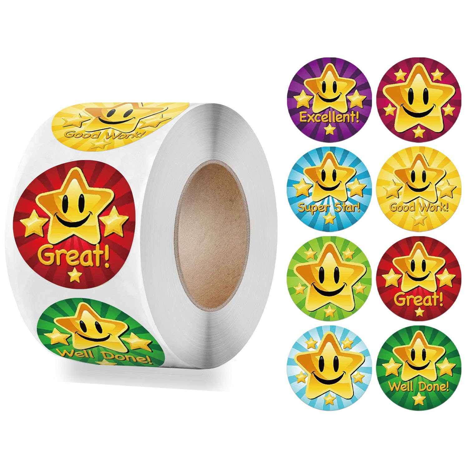 1roll Good Job Stickers 500pcs Set 1 Inch Cartoon Animal Rainbow Star  Reward Tape for Office School Decoration A7217