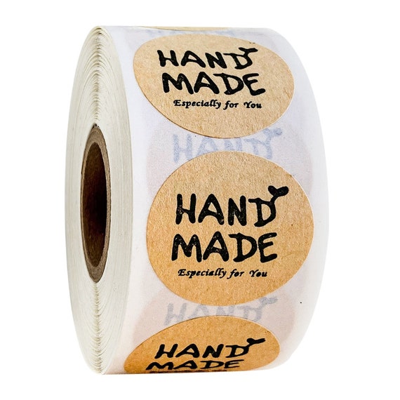 Handmade Especially For You Stickers Hand Made Labels Brown Black, Red Heart, Thank you Round Love Wedding Business Fun 25mm