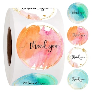 Obrigado pelo seu pedido, adesivos de clientes, etiquetas de pedidos, aquarela, splash, obrigado, círculo, redondo, casamento, negócios, 25 mm