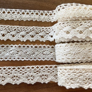 Cotton Lace Ribbon, 100% Cotton, Vintage, Ivory, Cream, Off-White.