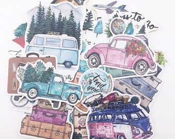 Scrapbooking Stickers, Vw Camper, Bus, Camping, Travel, Suitcases, Globe, World, Retro, Tent, Forest, Trees