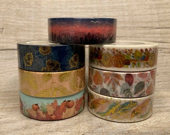 Autumn Washi Tape Set, Leaves, Flowers, Scrapbooking, 15mm