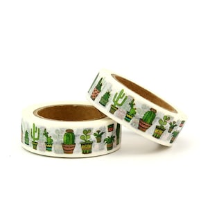 Cinta Washi de Cactus en maceta, 10m, Lindo Kawaii, diario, álbum de recortes, decorativo, cinta de decoración. cinta adhesiva de papel, diario