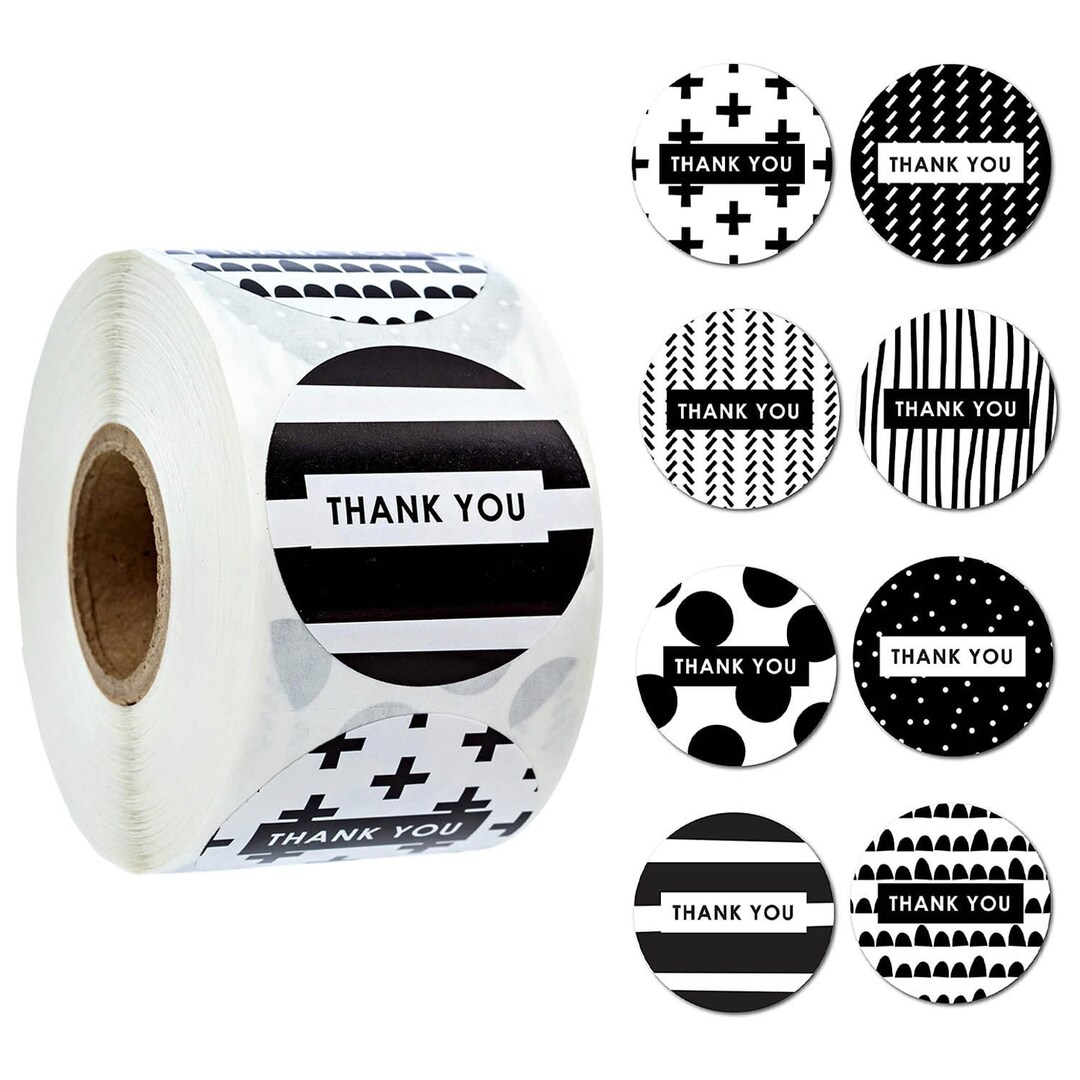 Thank You Stickers, Labels, Black, White, Small or Large, Thanks, Thank ...