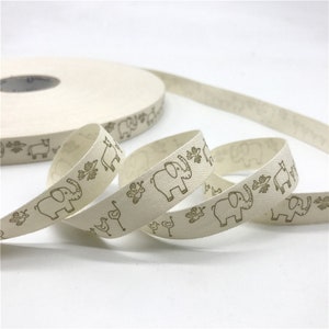 Animals Ribbon, Printed Cotton Ribbon, Sewing, label, tag, Fabric, Decoration Gift Wrapping, elephant, bee, ducks, baby, sheep, birds