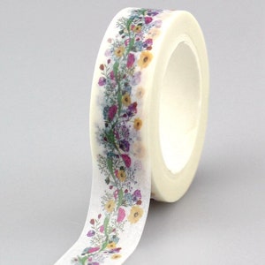 Ruban adhésif en Washi avec fleurs sauvages, 10 m, ruban adhésif floral floral, papeterie florale, accessoires d'agenda, accessoires pour bullet journal, joli ruban adhésif en Washi