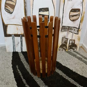 Vintage Mid-Century Teak Wood and Metall Umbrella Stand, c.1960s