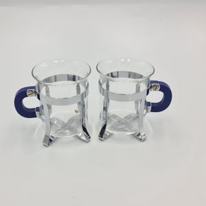 Bodum Chambord Glasses Tea Coffee Cups Set of Two with Blue Handle, 1980s Bodum Cups, Carsten Jørgensen Era