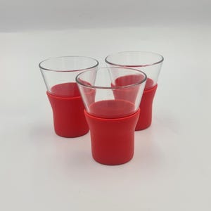 Juego de tres tazas y vasos italianos vintage Bormioli Rocco Brio Ypsilon (Cappuccino), funda de silicona de vidrio templado.